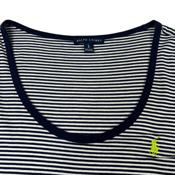 Ralph Lauren Womens Short Sleeve Striped TShirt L Scoop Neck Pony Preppy Cotton - Picture 3 of 9